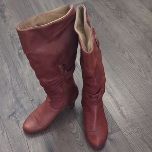 Elegant Over the Knee Red Leather Boots